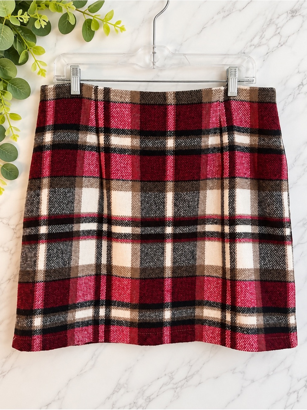Plaid Mini Skirt lined XL Red Cream Black Tartan Preppy Fall Holiday